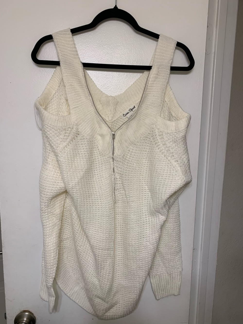 Caren Sport Ivory Cold-Shoulder Zip-Neck Knit Sweater